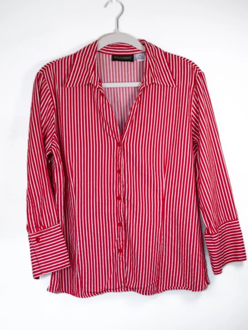 Vintage Harve Benard XL Red White Stripe 100% Cotton Blouse Preppy Coastal
